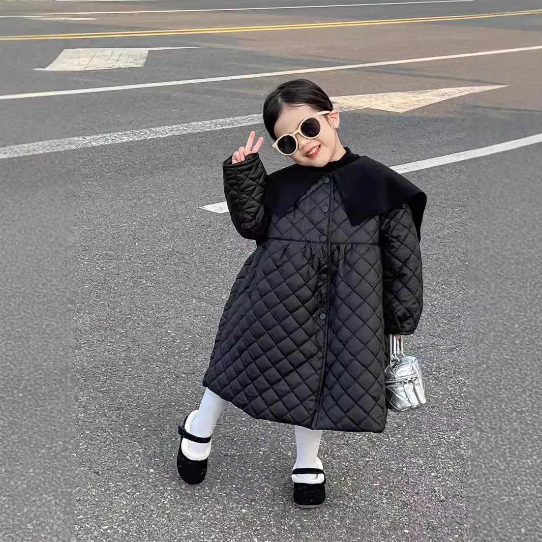Korean Childrens Clothing 2024 New Fashionable Cotton Big Collar Loose Warm Cotton Coat Jacket Y251023
