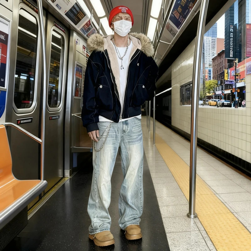 Hiphop Winter Men Coat Casual Thick Warm Women Parka Streetwear Loose Hooded Faux Mink Collar Couple Short 251018