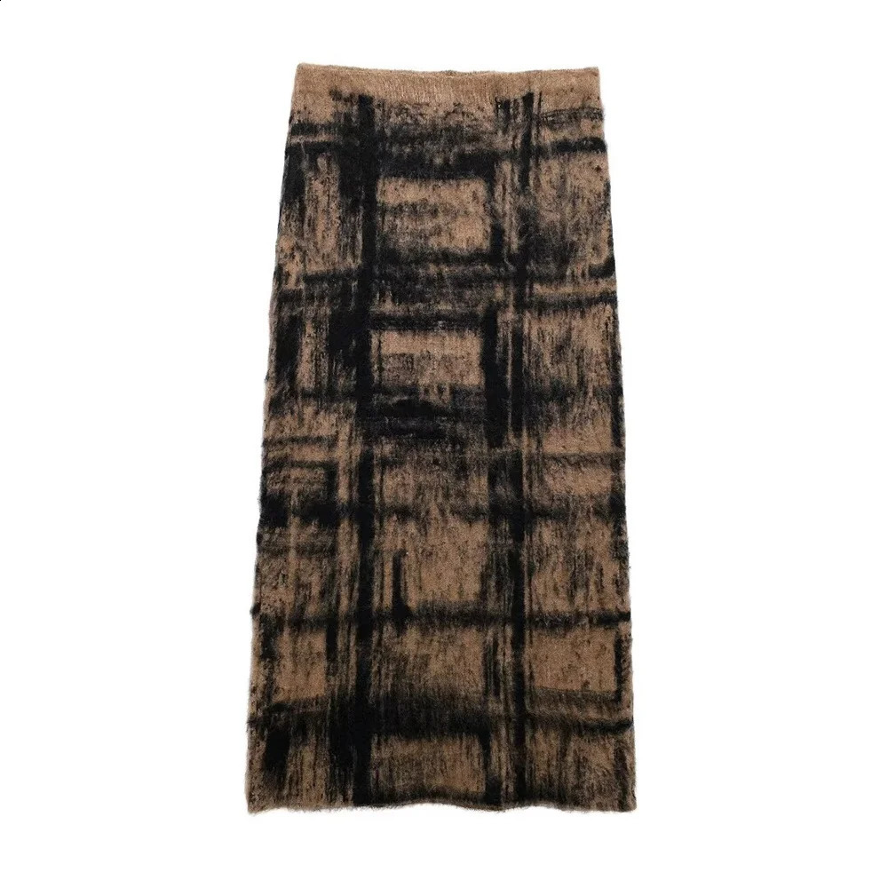 UNIZERA plaid round neck long sleeved jacquard knitted sweater high waisted skirt autumn and winter womens set 251022