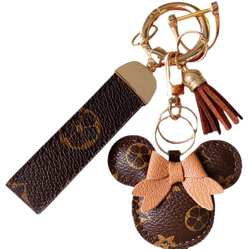 Package hanging piece creative keychain Mouse keychain high-end leather men's and women's European style personalized car key hanging piece 