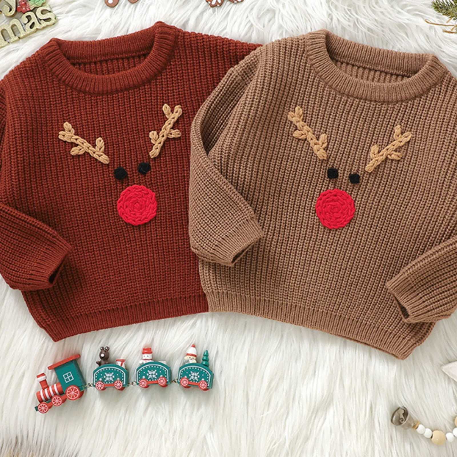 Christmas Reindeer Sweaters for Baby Boy Girl Fall Casual Fashion Knitted Sweater Kids Winter Warm Cute Pullover Sweatshirt12Y C251023