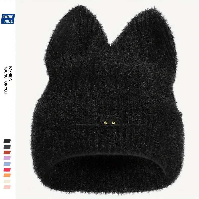 New Cat Ear Embroidered Wool Knit Beanie Hat Cute Winter Warm Cap for Autumn Cold Weather Unisex DesignXJ251023