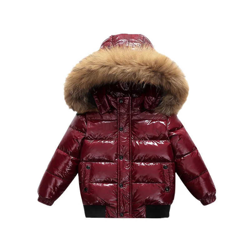 Winter Children Boys Down Jacket Faux Fur Hooded Thicken Warm Toddler Girls Outerwear Plus Velvet Windproof Shinny Kid Girl Coat T251023