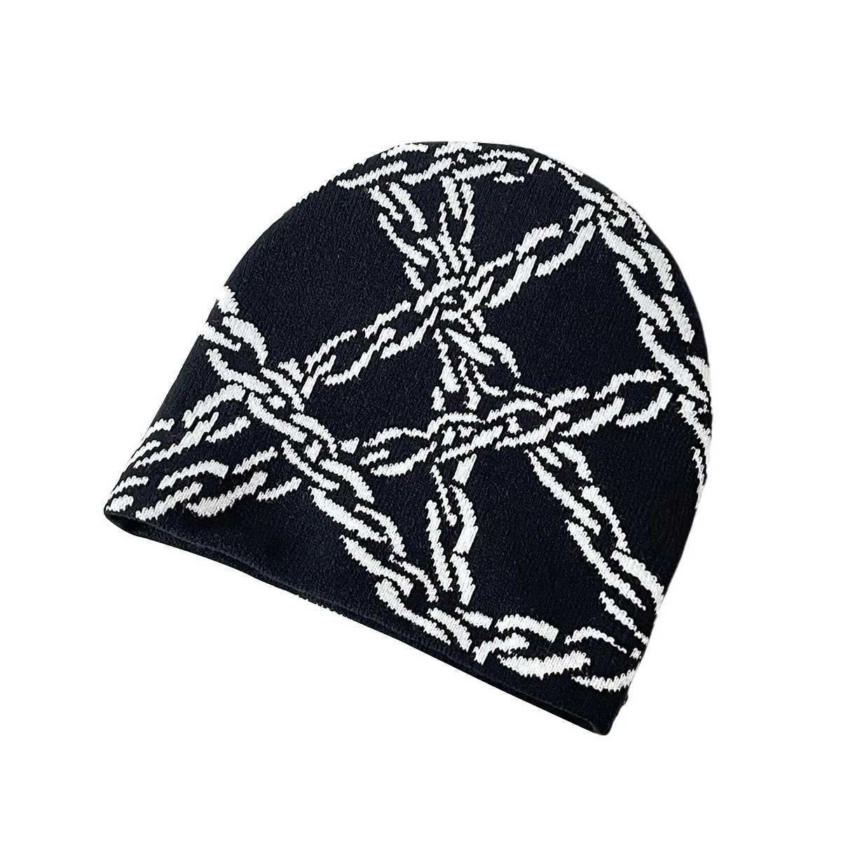 Y2K Chain Print Knit Beanie for Men Women Winter Warm Stretchy Ski Hat Soft Sports Skull Cap for Running Hiking Travel SnowXJ251023