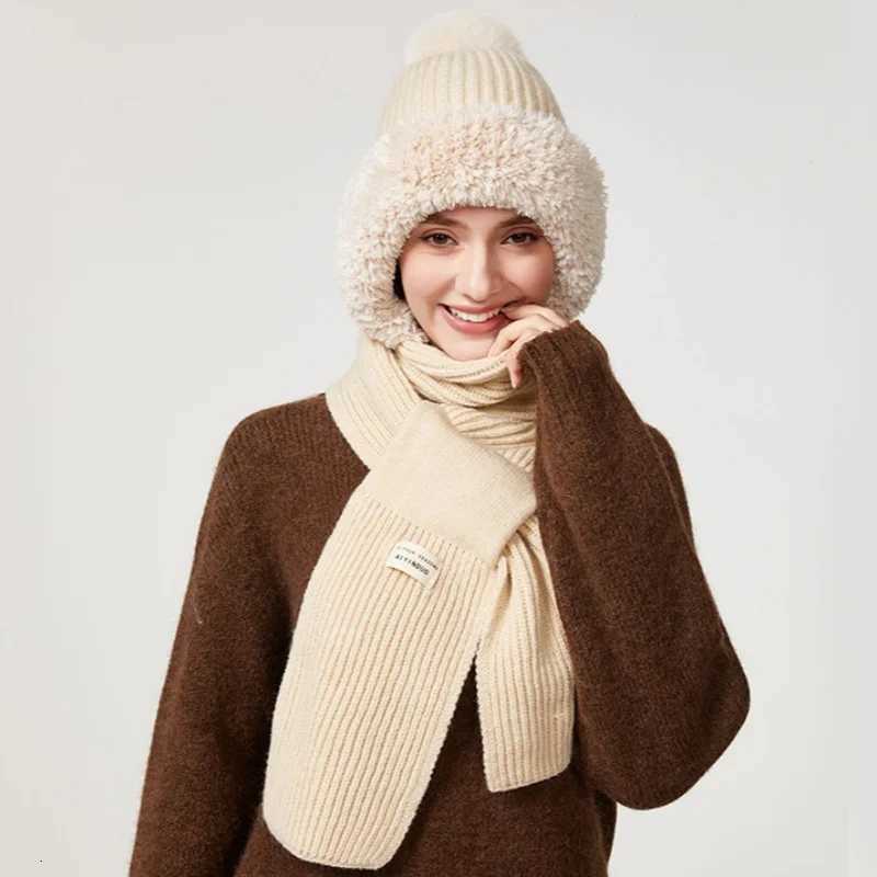 Winter Hat with Long Scarf Wens Outdoor Knitted OnePiece Hat with Ear Neck Protection DoubLayer FeceLi WarmthW251023