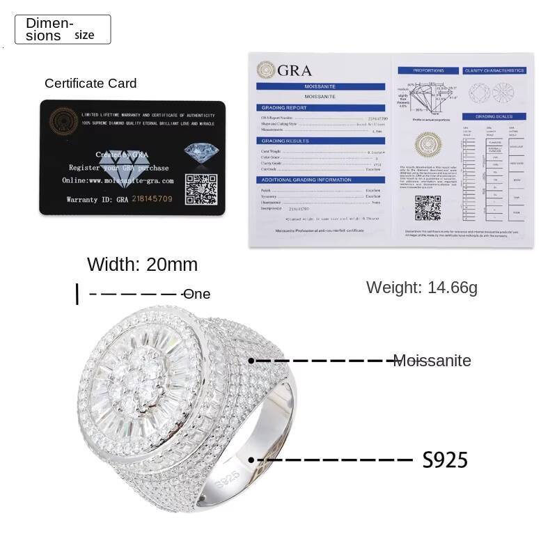 USA Local Stock Shipping Iced Out Hot Selling Women Moissanite Pass Diamond Tester Mens Ring 925 Silver VVS Moissanite MEN Ring