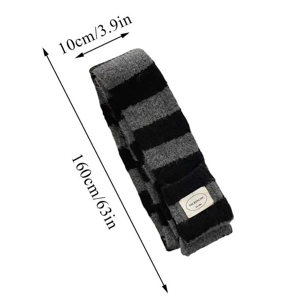 Black And White Striped Scarf Women In Winter Colour Blocking Stripes Long Narrow Harajuku Scarf Students Knitted Neck Warmer J251113