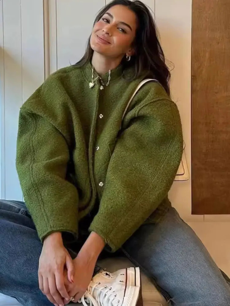 HH 2025 Womens Winter Street Jacket Solid Color Pocket SingleBreasted Versatile Casual Cardigan Top 251018