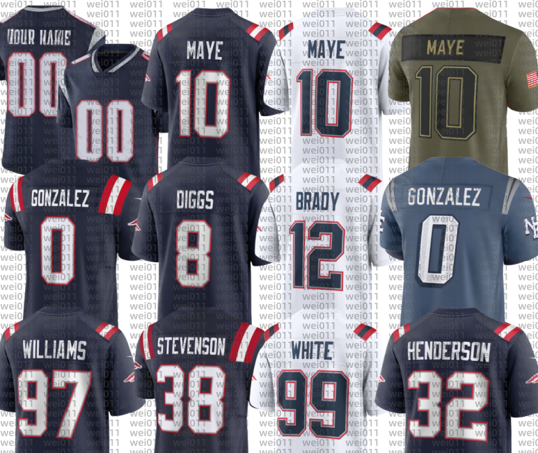 10 Drake Maye Stefon Diggs Kayshon Boutte Robert Spillane Christian Elliss Craig Woodson Jaylinn Hawkins Will Campbell Andy Borregales Keion White Football Jersey