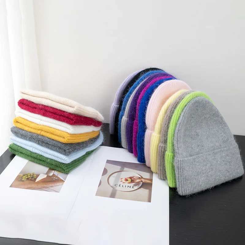 New Winter Korean Version Candy Color Rabbit Fur Fashion Simp Baotou Hat Wens Plush Thermal Knit Hat Cold Hat Plover HatW251023