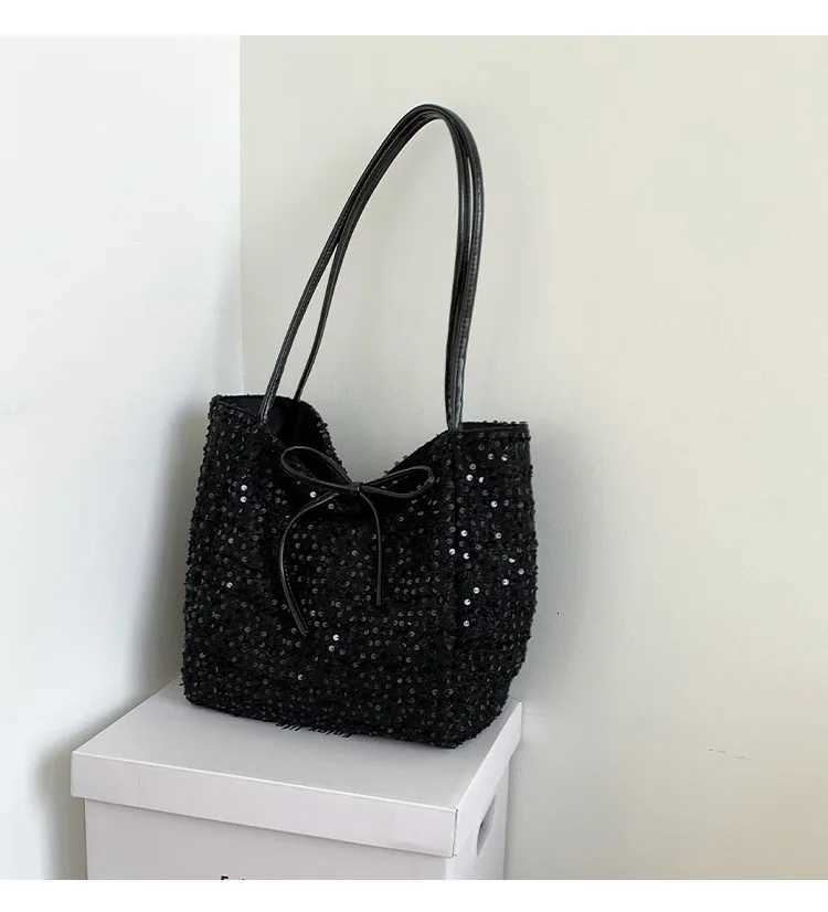 Women Bag Ladies Leisure Solid Color Totes Bag Large Capacity Sequins Handbag Luxury Sparkling Bucket Bag Womens Shoulder BagsL251023