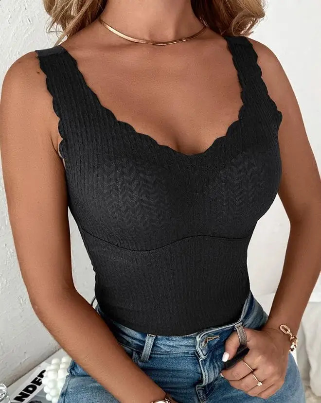 Fashion VNeck Sleeveless Contrast Lace Warm Fleece Lined Padded Tank Top TShirts Pullover Tops Casual 251023