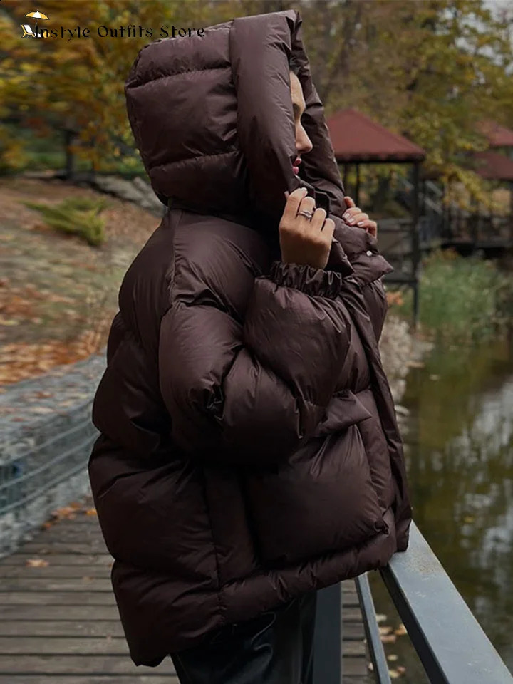 Casual Hooded Padded Jackets Womens Loose Full Sleeves Zipper Pockets Stand Collar Coats Autumn Winter Ladies Outwear 251021