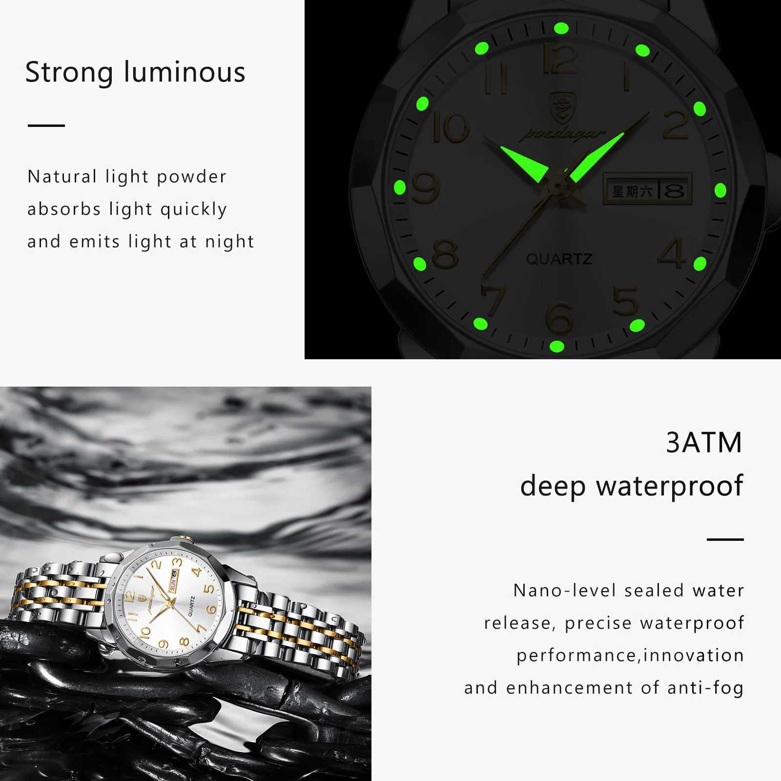 POEDAGAR Top Original Quartz Ladies Wristwatch Stainless Steel Date Week Woman Watch Waterproof Luminous Fashion Womens WatchesL251023
