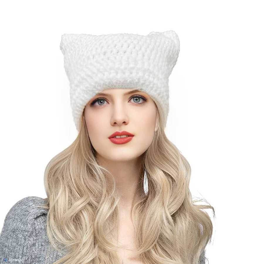 Corchet Cute Cat Ears Beanie Hat for Women Winter Striped Korean Fashion Y2K HipHop Cosplay Knitted Streetwear Men SkulliesXJ251023