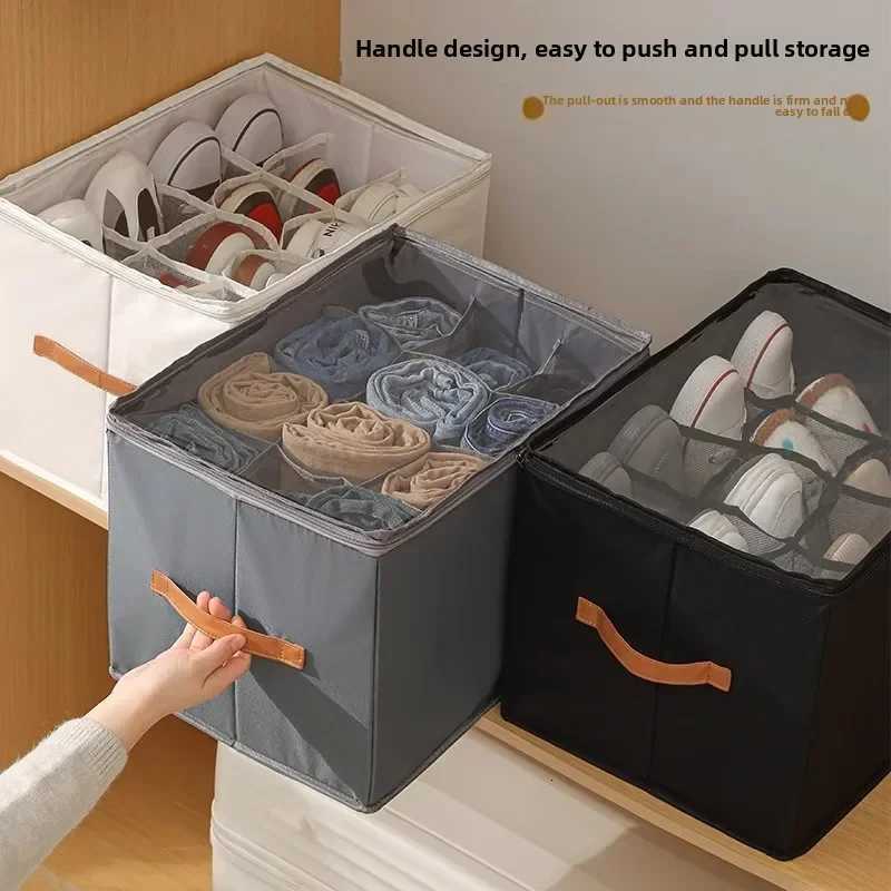 Multifunctional Grid Storage Shoe Box Crossborder Foldable Fabric with Cover Dustproof and Washable Sundries Storage Box C251023