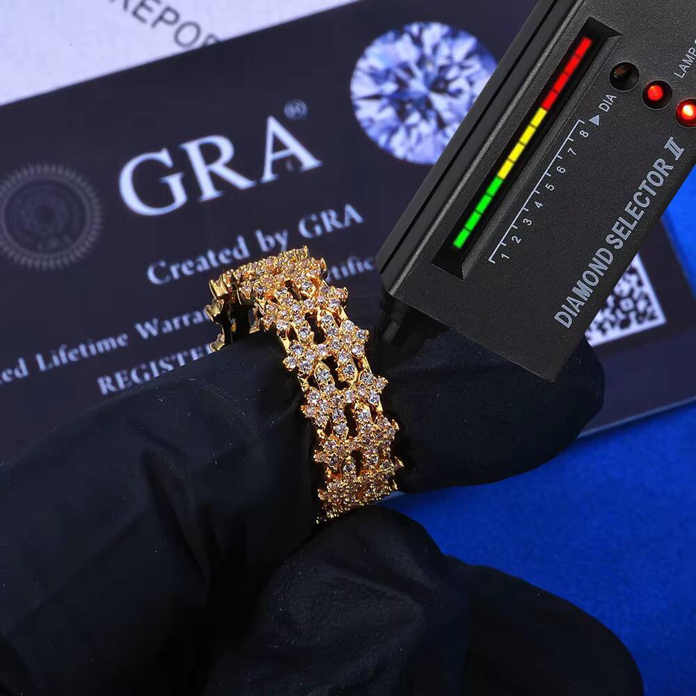 NUOYA New Arrival 8mm Double Row Cross Ring 925 Silver White VVS Moissanite Iced Bling Design Womens Fine Jewelry