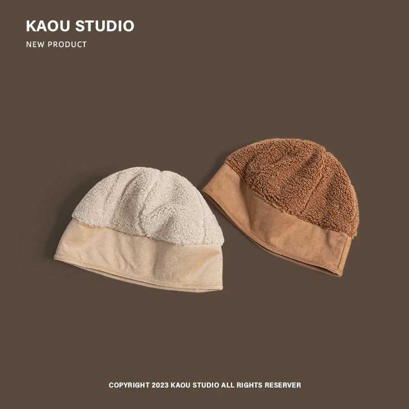 Autumn and Winter Retro Lamb Plush Curd Beanies for Wen Street Trend Versati Casual Yuppie Warm Mens HatsW251023