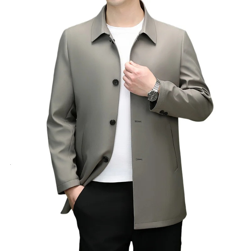 2025 Mens Trench Coat Long Fashion Handsome with Solid Color Highend Fabric Lapel Business Casual Young People Jackets 251014