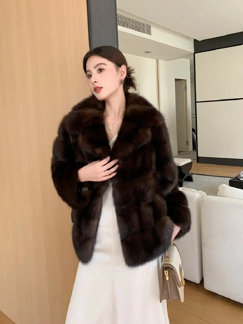 2025 Winter Womens Dark Brown Mink Fur Lapel Short Outwear Ladylike Fashion Classy Environmentally Friendly Top MustHave Item 251015