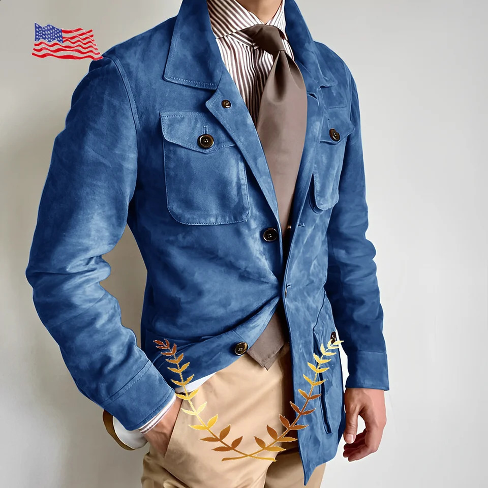 Suede Mens Blazer Casual Jacket Retro n Warm for Autumn and Winter Formal Business Suit Male 251023