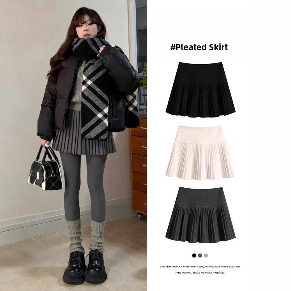 Womens Woolen Plaid Skirt Autumn Winter Thickened Slim A Line Mini Pleated Short Fashionable Elegant Style 251022