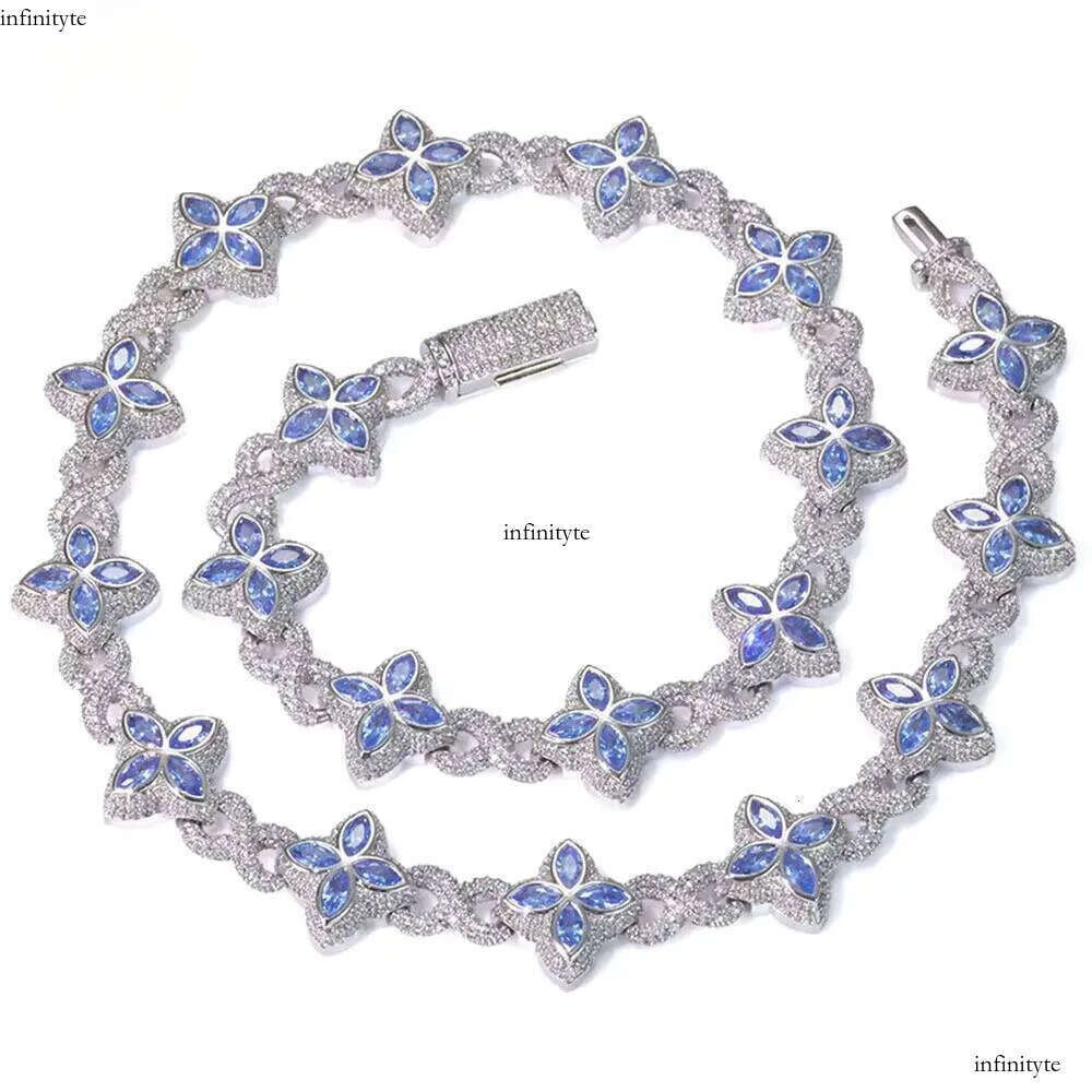NUOYA Multi-color Vvs Moissanite Necklace Sterling Sier Hip Hop Jewelry Marquise Flower Design Cuban Chain 111
