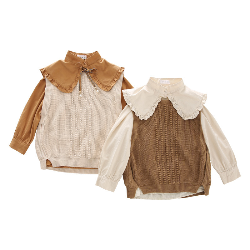 Female designer fashion children's clothing Spring and Autumn new Korean style children's shirt, girls' sweater two-piece set, wholesal