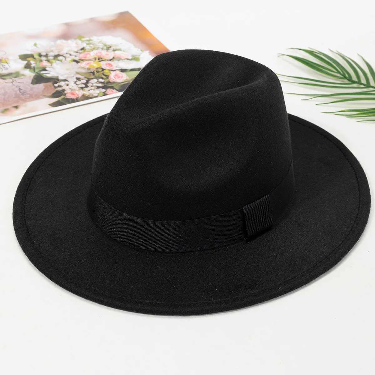 Autumn and winter men and wens new large brimmed hats fashionab woon jazz hats English sty top hatsW251023