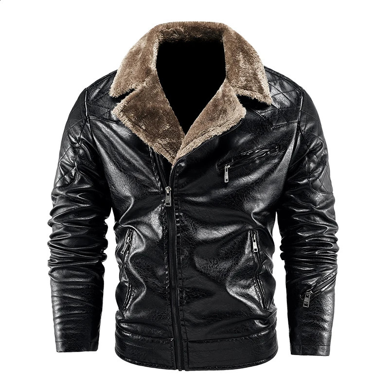 Winter Fleece Keep Warm Men Coat Fashion Removable Collar Tops Outdoors Loose Thickening Solid Lapel Leather Jacket 251023