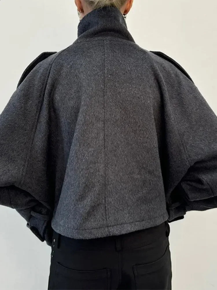 Casual Stand Collar Woolen Womens Coats Long Sleeve Single Breasted Pockets Thick Warm Jacket 2025 Autumn Winter Lady Outerwear 251018