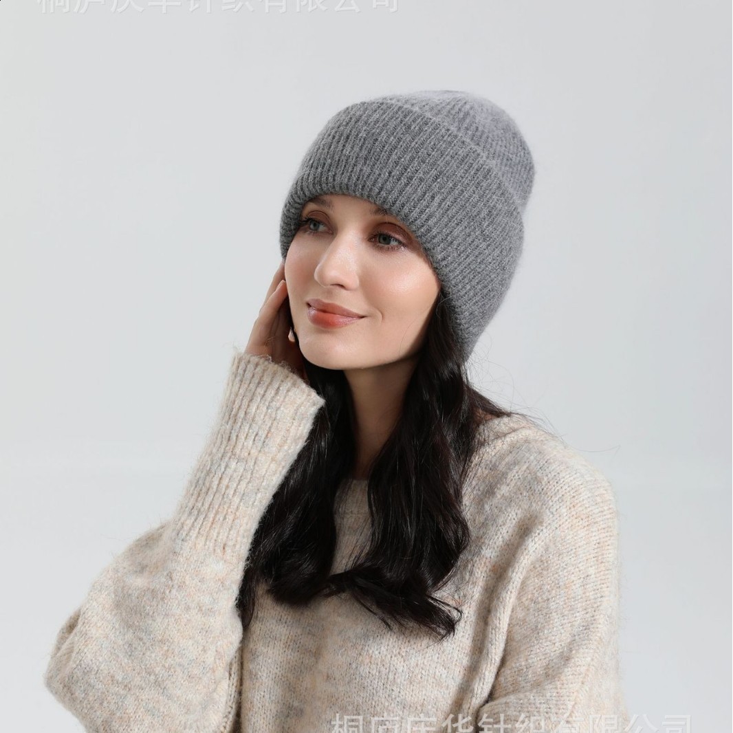 HighEnd New Rabbit Fur Knitted Wool Hat Women Trendy Autumn Winter Cold Hat Warm Pullover Knitted Hat 241114