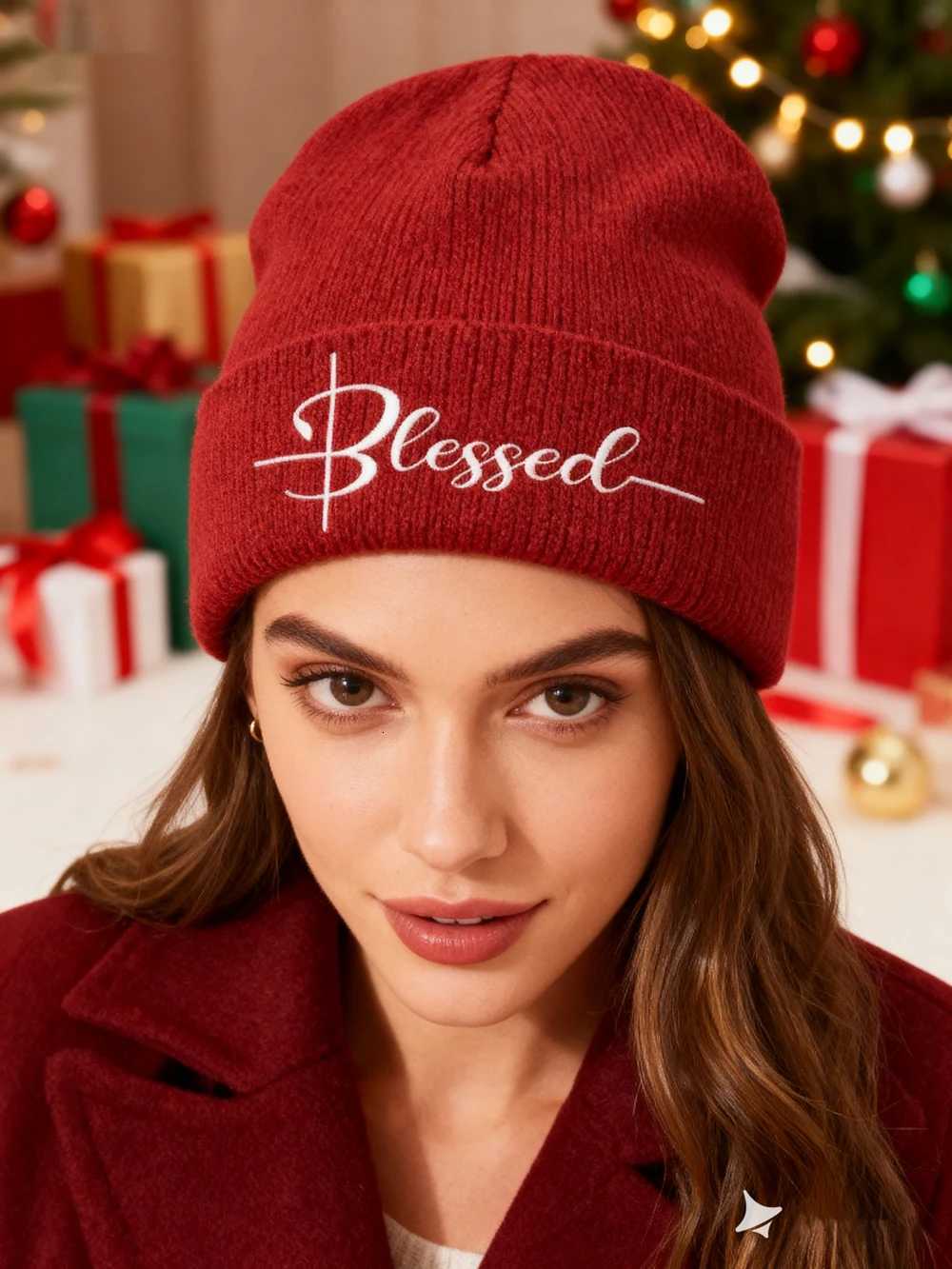 1pcBlessed Embroidered Beanie Soft Stretchy Lightweight Winter Hat for Men Women Outdoor Hip Hop FashionXJ251023