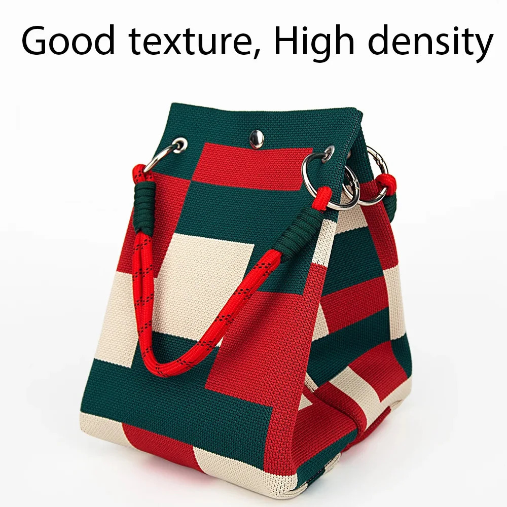 Ins Color Block Knit Tote Bag Bucket Storage with Adjustable Straps Metal Rings Snap Clre for Casual Travel 251018