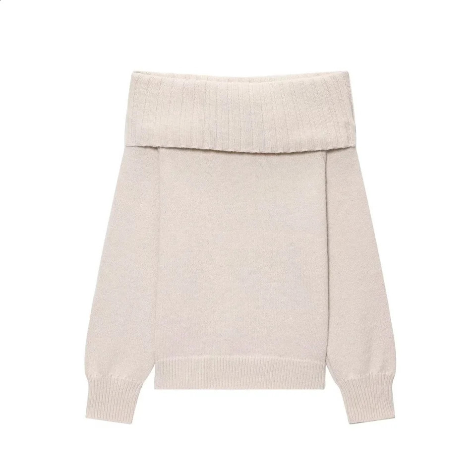 Women Boat Neck Fashion Solid Off Shoulder Sweater Long Sleeve Knitted Pullover Sweater Autumn Female Casual Knitwear Chic Top 251023