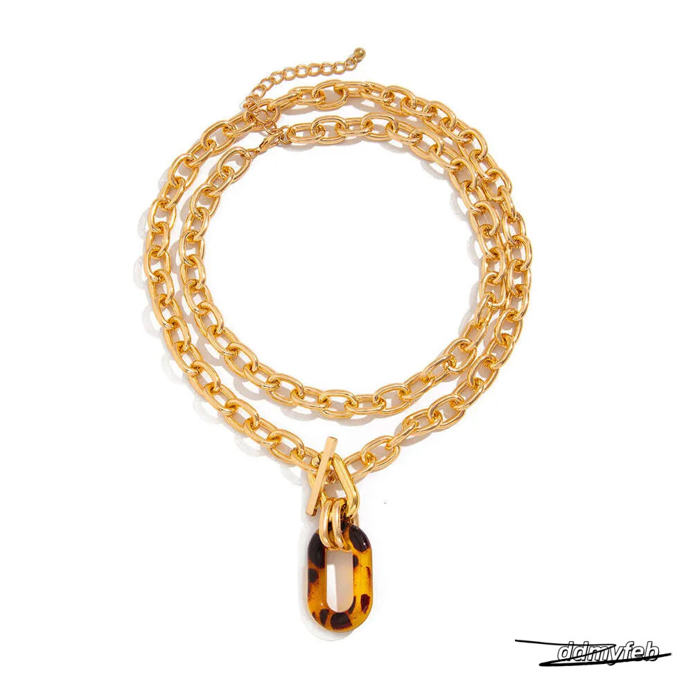 Fashion Leopard Print Necklace Set: Irregular Geometric Acrylic Collarbone Chain Accessories Ddmyfeb