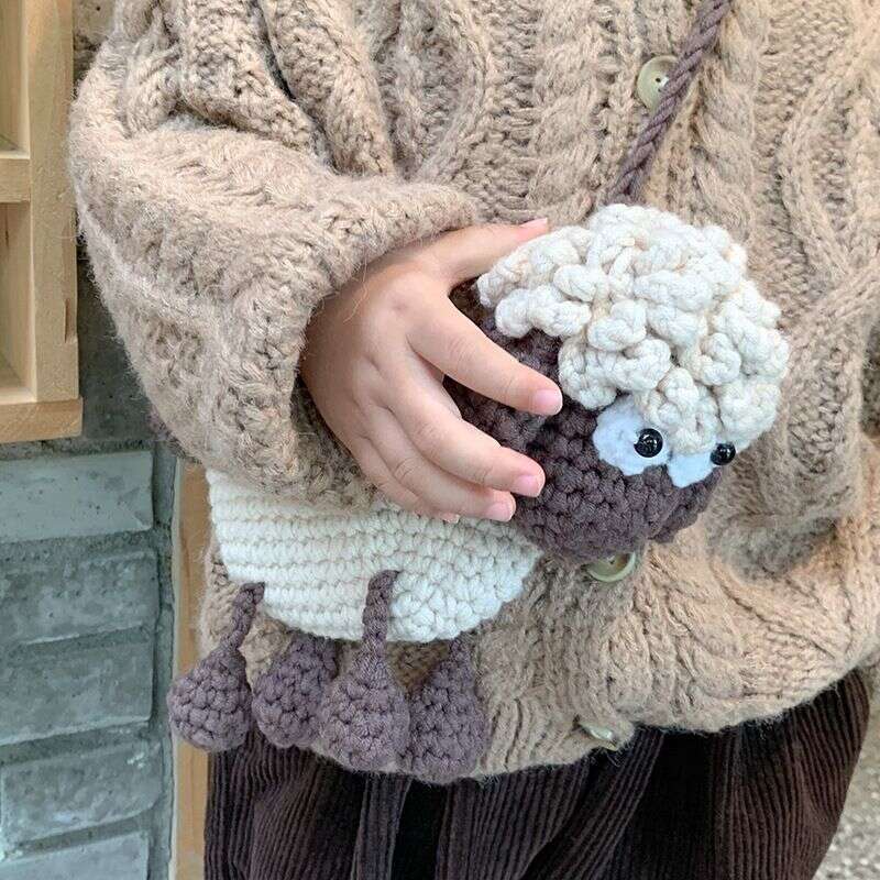 Sean Yarn Handmade Cute Cartoon Little Sheep Knitted Single Shoulder Crossbody Bag For Women Finished Product
