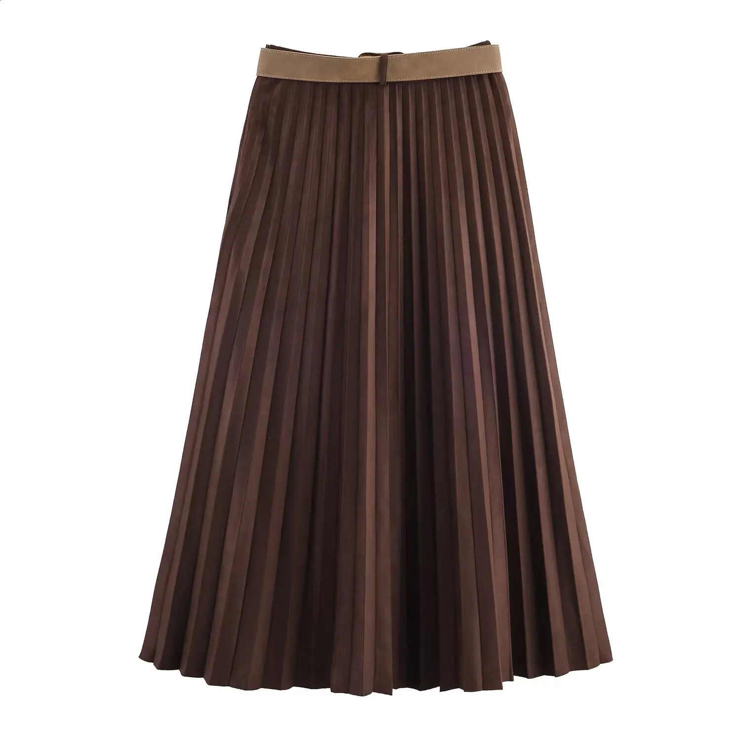 BSAY autumn product womens clothing fashion temperament solid color with belt pleated MIDI skirt long 251022