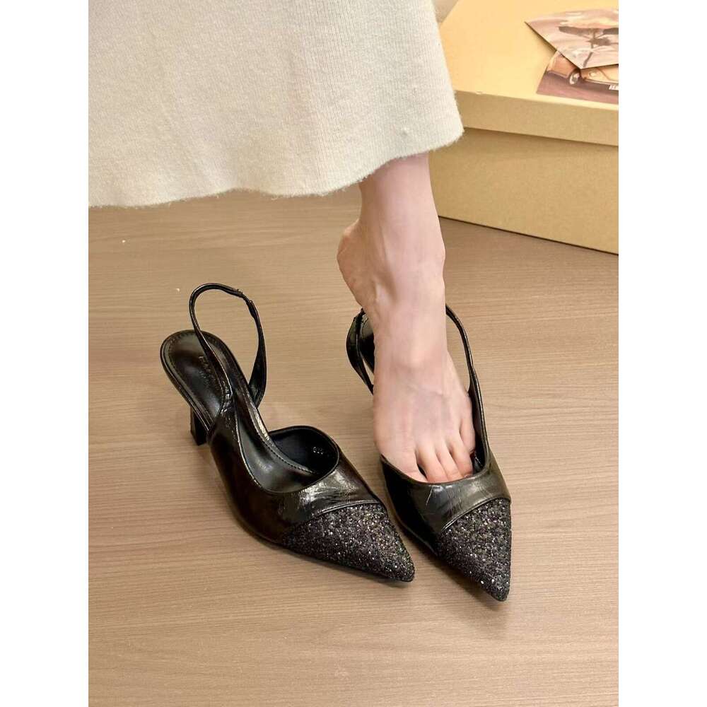 Elegant Designer Shoe Pointed Patchwork Closed Toe Backless Sandals for Women Spring 2025 Korean Style High Heel Single Shoes