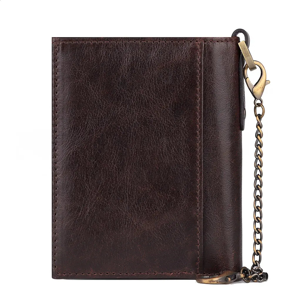Real Leather Wallet for Men RFID Blocking Credit Card Holder Purse Male Short Bifold Zipper Coin Pocket with AntiTheft Chain251023