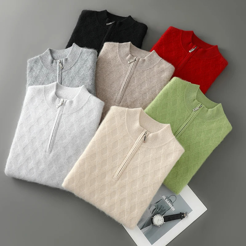 100Pure Wool Sweater Mens Half High Neck Long Sleeves Pullover AutumnWinter Korean Fashion Knit Business Casual Menswear 251016