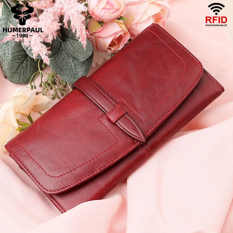HUMERPAUL Womens Wallet Genuine Leather Long Clutch Money Bag with Cell Phone Pocket Female Fashion Handbag Card Holder Purse251023