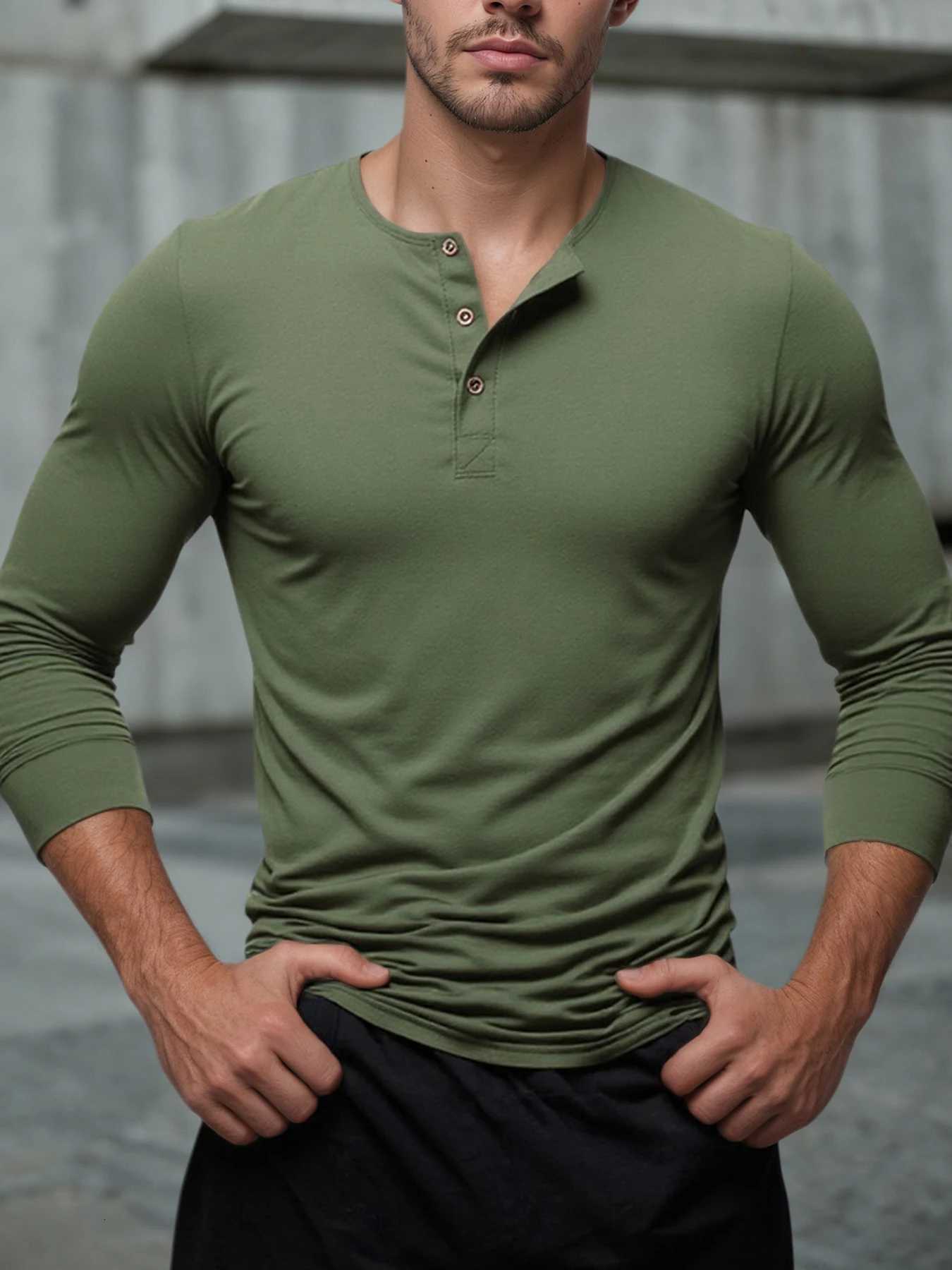 Henley Neck TShirt Men Basic Breathable Mens Long Sleeve Tops Tee Shirts Spring Autumn Casual Solid Color Button T ShirtsXJ251023