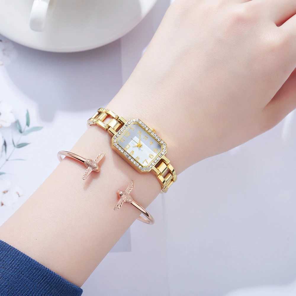 Luxury Womens Watch 2025 New Simple Square Full Diamond Digital Quartz Watche Gold Stainless Steel Bracelet Womens Dress ClockL251023