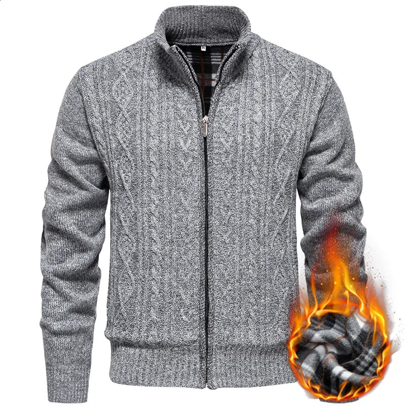 Winter Men Casual Cardigans Sweatercoats Jackets Quality Fleece Thicker Warm Standup Collar Slim Fit Coats 3X 251023