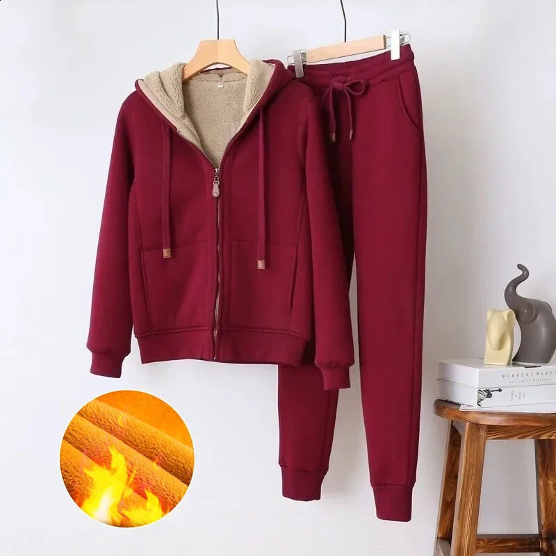 Winter Warm Tracksuit Pants Sets Thick Joggings Lambwool Oversize Sweatsuit Fashion Fleece Sweatshirt Tow Piece Outfits 251021