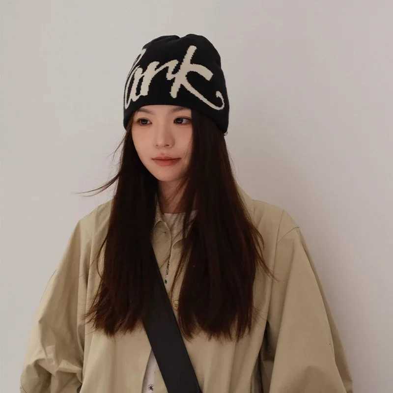 Color Block Letter Wool Knitted Hats Autumn and Winter New Warm Personal Versatile Street Fashion Hip Hop American Style BeaniesXJ251023