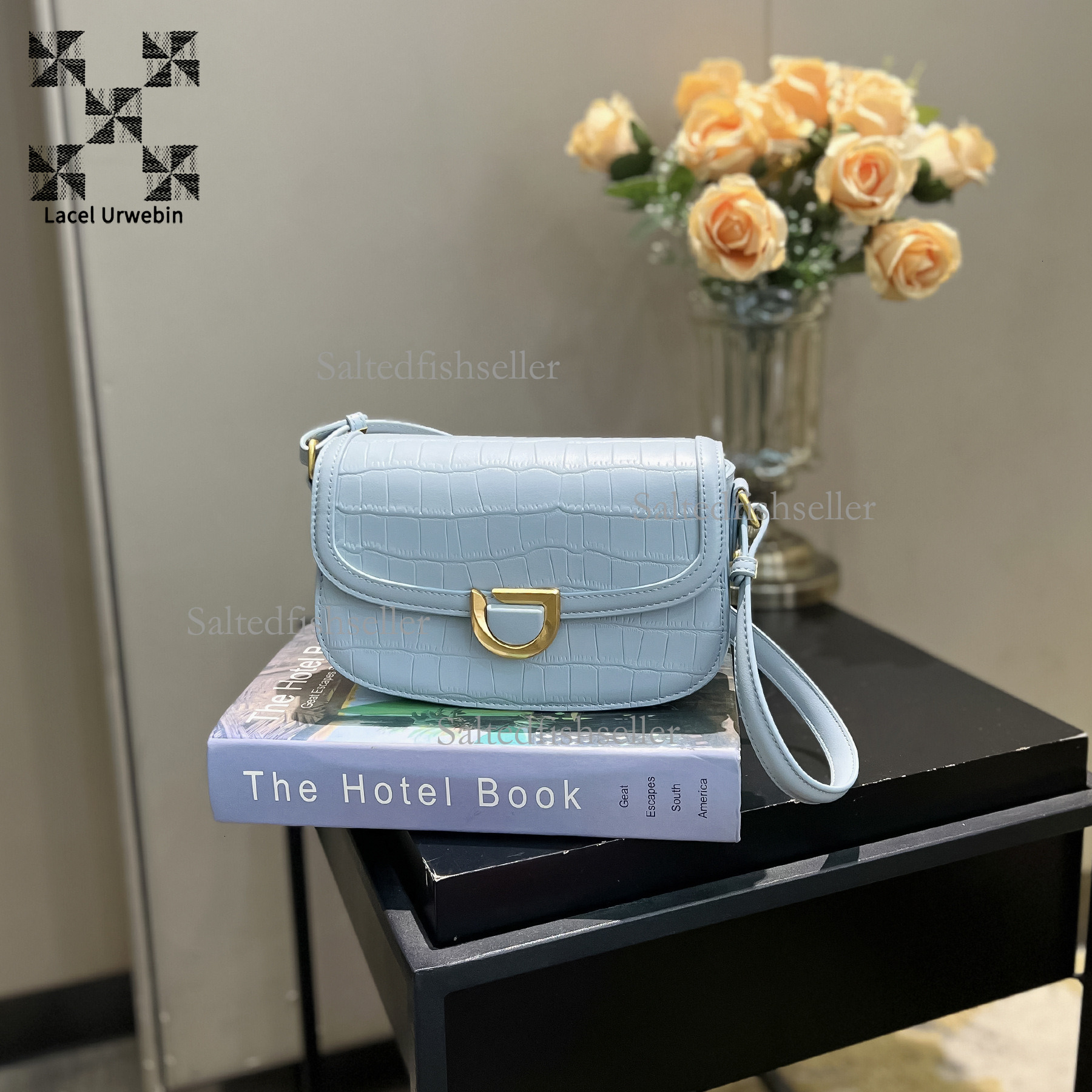 Lacel Urwebin Designer Luxury Women's Handbag Fashion New Stone Pattern Metal Magnetic Buckle Saddle Bag Versatile French Underarm Single Shoulde