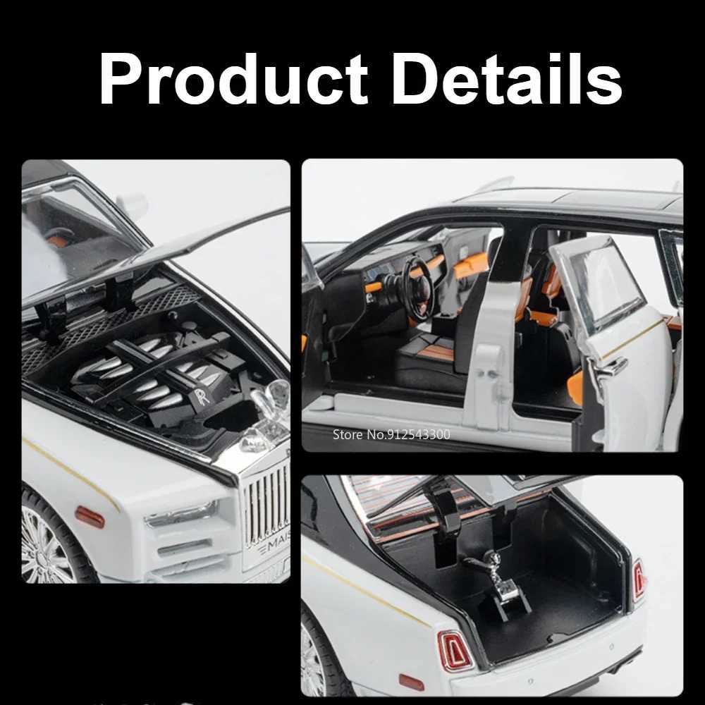 124 Scale Rolls Royce Phantom Toy Model Car Alloy Diecast Light Sound Doors Opened Shock Absorption Vehicles Collection GiftsT251023
