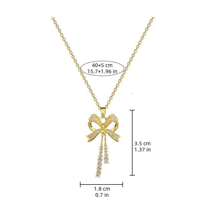 Exquisite And Fashionable Hollow Pearl Bow Tassel Necklace Earrings Set Classic Personality Girls Stainless Steel Jewelry Gift